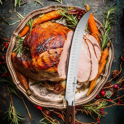 Miniatura 7 de TUO Cuchillo de carnicero – Cuchillos de carnicero de 12 pulgadas con borde de Granton curvado para cortar carne y verduras – Mango de madera