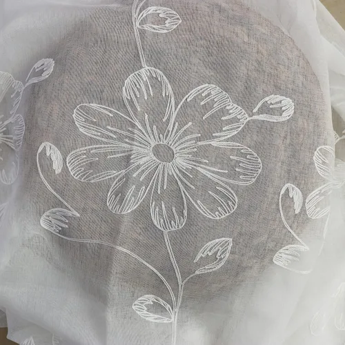 Miniatura 4 de SLOW SOUL Juego de 2 paneles de cortinas traslúcidas de lino sintético semitransparente con flores blancas para ventana, cortinas bordadas