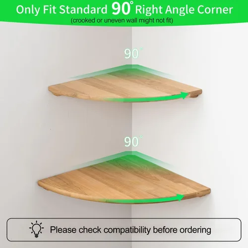 Miniatura 3 de Estante Esquinero, Estante Esquinero Flotante de Madera de Roble Macizo de 7 pulgadas Montaje en Pared Extremo Redondo Estantes Flotantes