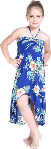 Miniatura 8 de Vestido halter hawaiano para niña en rojo hibisco