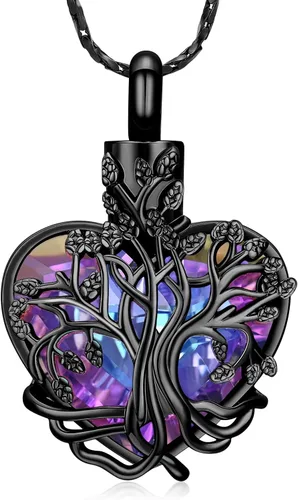 Miniatura 81 de Imrsanl Collar de urna de árbol de la vida con forma de corazón, joyería de cremación para hombres y mujeres, recuerdo, joyería conmemorativa