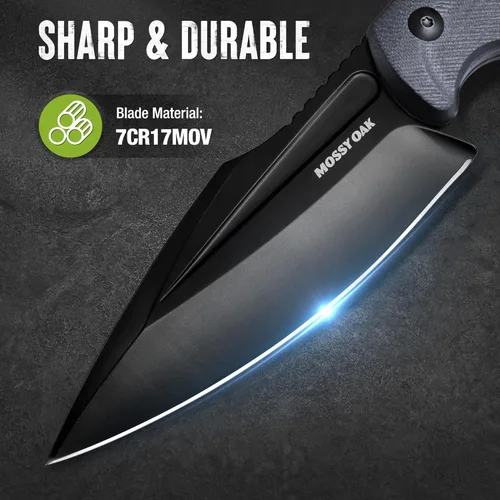 Miniatura 3 de MOSSY OAK Cuchillo de caza con funda, cuchillo de hoja fija de espiga completa de 8.5 pulgadas, cuchillos al aire libre para supervivencia, Mango