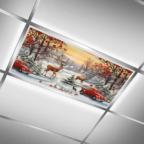 Cubiertas de luz fluorescente de ciervos navideños para aula, 4 x 2 pies, cubierta roja para luz de techo de automóvil, decoración de hospital,