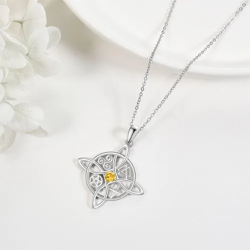 Miniatura 51 de YAFEINI Collar con dije de nudo de bruja de plata de ley, amuleto de bruja de cruz celta, regalo para mujer