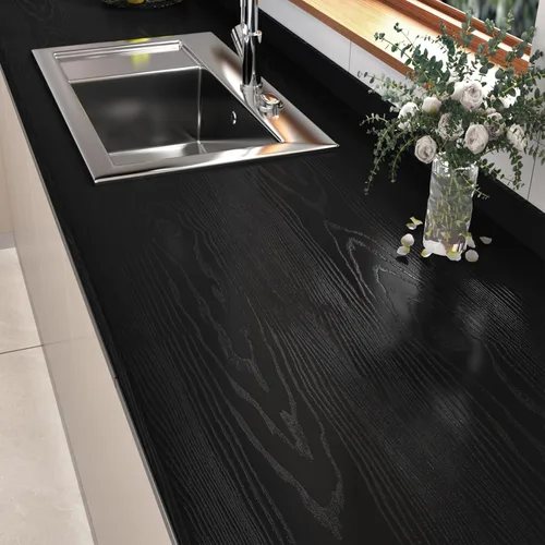 Wallercity Papel de contacto de grano de madera negro texturizado para cocina, papel de contacto de madera autoadhesivo para armarios, impermeable,