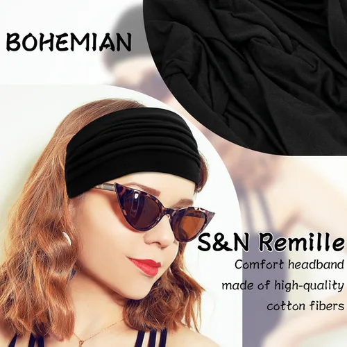Miniatura 4 de S&N Remille Diademas anchas para mujer, banda para el cabello grande, diadema elástica antideslizante, accesorios con nudos torcidos, accesorios