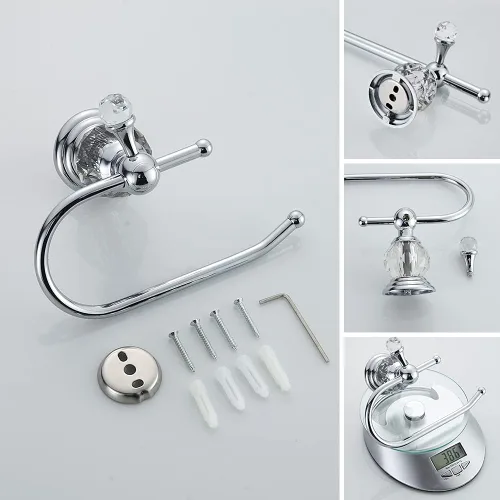 Miniatura 4 de WOLIBEER Accesorios de baño de cristal, cromo de 24 pulgadas, juego de toallero de latón pulido, soporte de papel higiénico para toalla, anillo