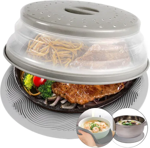 Miniatura 7 de Aidacom - Funda para salpicaduras de microondas 2 en 1, para alimentos y silicona para microondas, tapete como soporte para tazones, salvamanteles