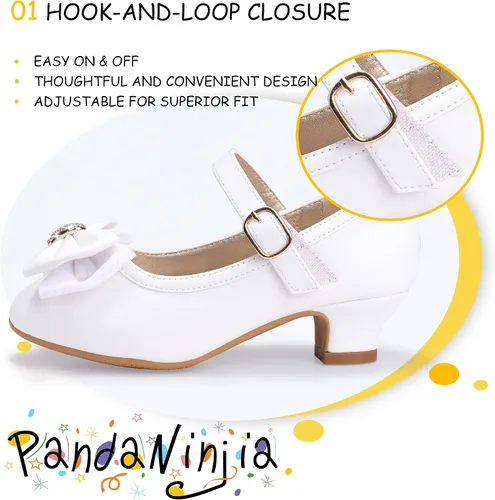Miniatura 110 de PANDANINJIA Vestido de jada para niñas y niños pequeños, zapatos de princesa Mary Jane con tacones con lazo para fiesta, boda, boda