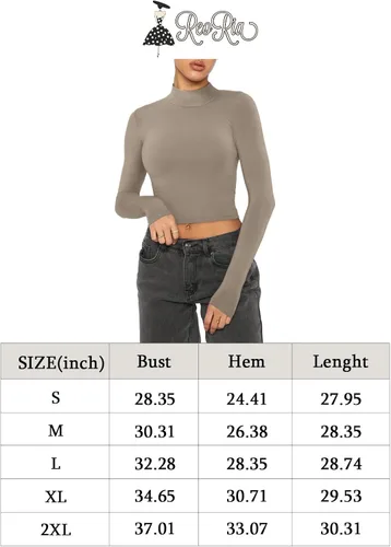 Miniatura 5 de REORIA Camisetas ajustadas de manga larga con cuello alto falso para mujer