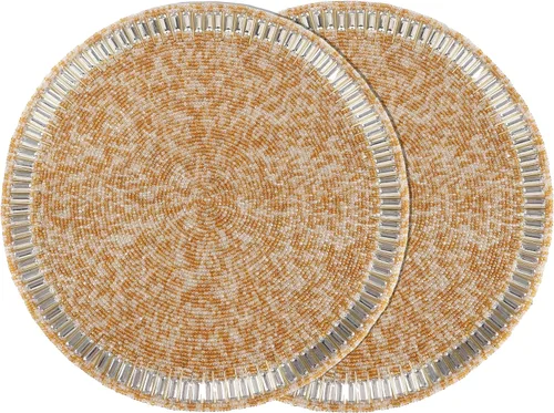 Miniatura 14 de Manteles individuales de 13 pulgadas con cuentas redondas para mesa de comedor - Manteles decorativos con cuentas de vidrio y respaldo de algodón