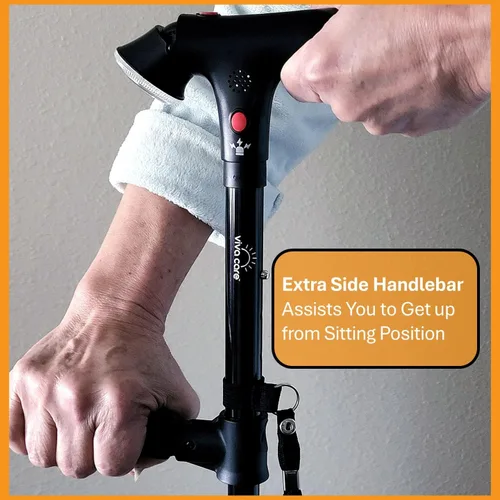Miniatura 5 de Bastón de caminar con luz y alarma, plegable, ajustable, ligero, para equilibrio y estabilidad para adultos, personas mayores y lesionados. [Negro]