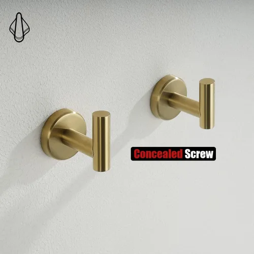 Miniatura 7 de JQK Gancho para toallas de baño, color oro cepillado, gancho de latón para ropa para baño, cocina, garaje, montaje en pared (paquete de 2), acero