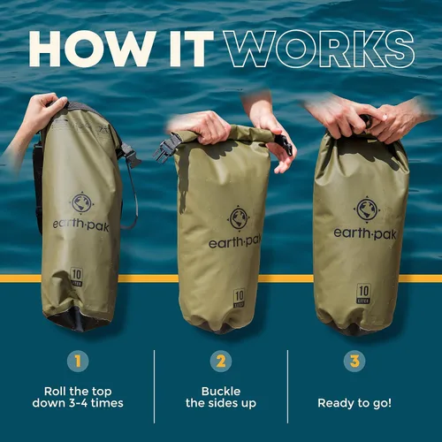 Miniatura 3 de Earth Pak Bolsa seca impermeable - Mochila impermeable con parte superior enrollable (camuflaje 40L y azul 40L)