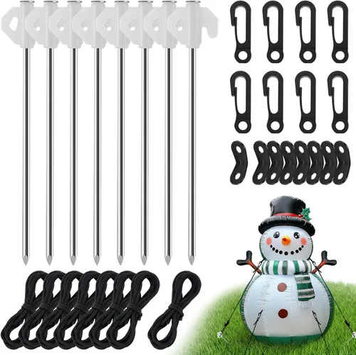 8 piezas de estacas de metal para inflables navideños - Estacas y amarres resistentes de servicio pesado, estacas clavijas de suelo para patio para
