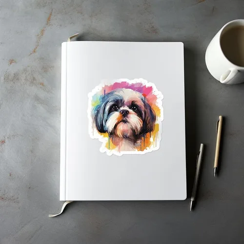 Miniatura 5 de Generic Colorida acuarela Shih Tzu - Calcomanía de vinilo impermeable para automóvil, laptop, pared, ventana, botella de agua, tamaño adhesivo