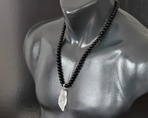 Miniatura 38 de Colgante de turmalina cruda natural, Collar de cuentas de ónix negro genuino, Collar de piedra negra, Collar de piedras preciosas, Cuentas de 0.315