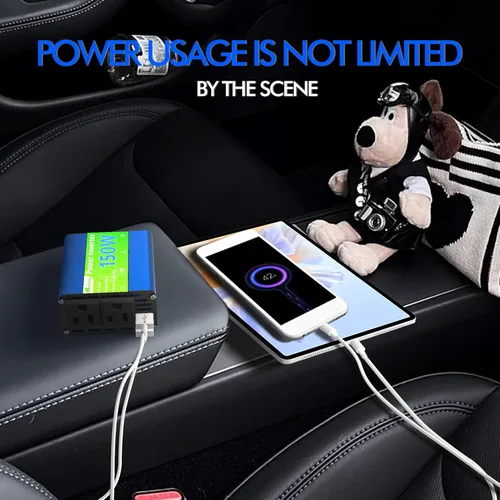 Miniatura 6 de Inversor de corriente de 150 W – Adaptador de vehículo convertidor de enchufe de 12 V a 110 V, adaptador de enchufe de coche de 300 W pico con 2