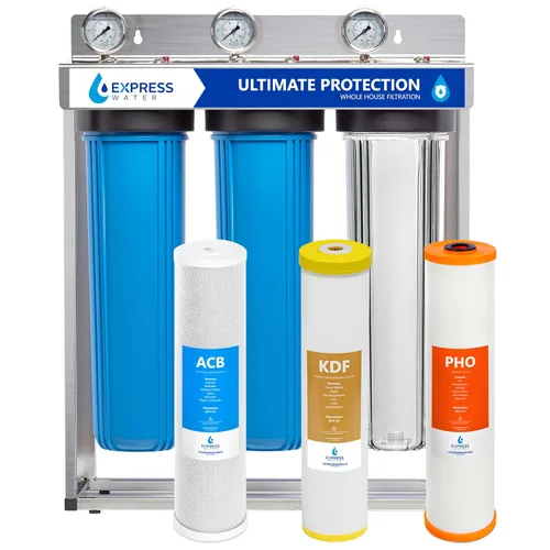 Sistema de filtro de agua para toda la casa Express Water | MÁXIMA PROTECCIÓN | Filtración doméstica de 3 etapas, filtro de metales pesados de