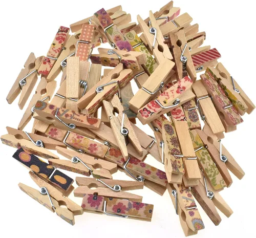 Miniatura 9 de HAHIYO Pinzas para ropa de madera doradas, mini pinzas para la ropa, no se deshacen de 1 pulgada de largo, paquete de 80 resortes resistentes