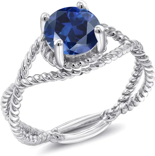 Miniatura 33 de Gem Stone King 7MM Round Gemstone Birthstone Solitaire Ring for Women Twisted Rope Band in 925 Sterling Silver Available in Sizes 5, 6, 7, 8, 9