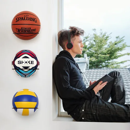 Miniatura 7 de PUERSI Soporte de Pelota para Montaje en Pared Soporte de Exhibición y Almacenamiento para Baloncesto Fútbol Americano Fútbol Soccer Voleibol