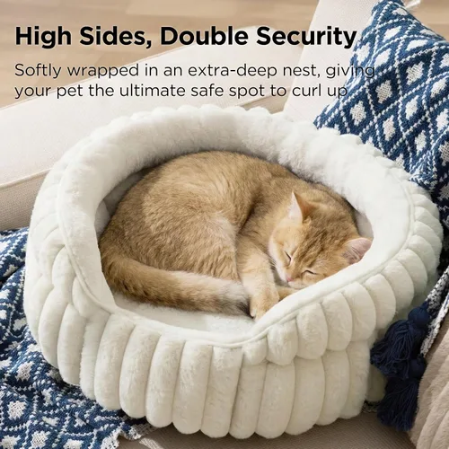 Miniatura 2 de Bedsure ComfyFleece™ - Cama para gatos, lavable y redonda para mascotas para gatos de interior, cama de pana súper suave con parte inferior