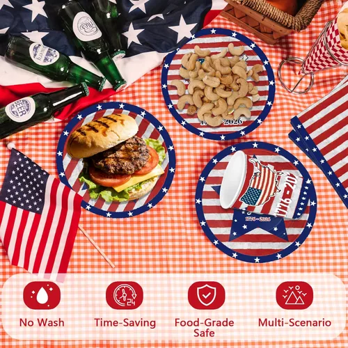 Miniatura 3 de 168 piezas de suministros para fiesta del Día de la Independencia del 4 de julio, platos y servilletas, tazas, cuchillo y tenedor para 250