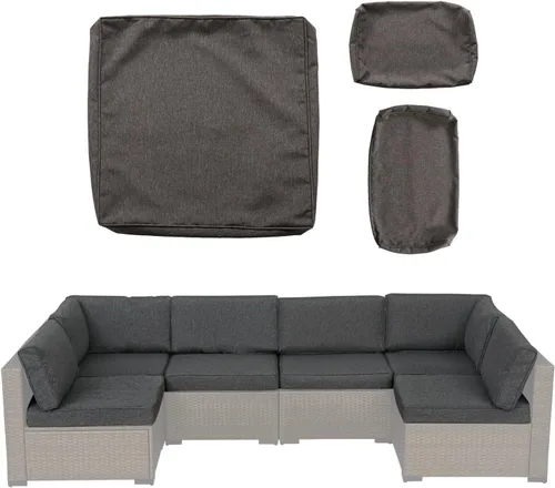 Miniatura 9 de kinbor Fundas de cojín de repuesto para patio, 14 piezas, fundas de cojín para sofá de patio al aire libre con cremallera para sofá seccional, solo