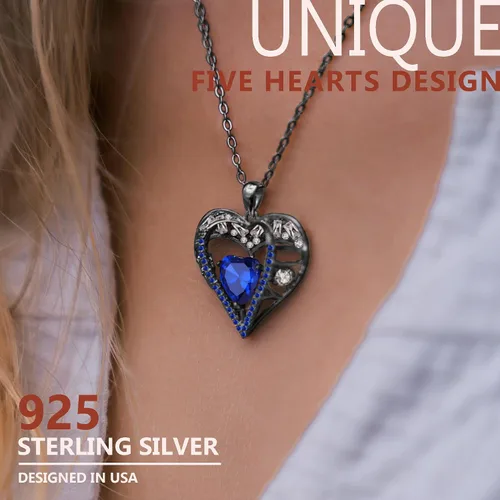 Miniatura 115 de Collar de cristal de 5 corazones, chapado en oro rosa de 18 quilates, colgante con cadena de plata de ley 925 de 18 + 2 pulgadas, joyería de piedra