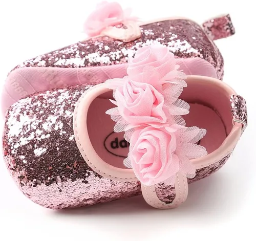 Miniatura 5 de Antheron Baby Girls Mary Jane Flats - Mocasines para bebé con suela suave, diseño floral brillante