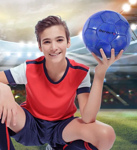 Miniatura 5 de Balón de fútbol premium para niños y niñas, balón oficial de partido con patrón hex arcoíris reflectante, duradero, para interiores, exteriores, Azul