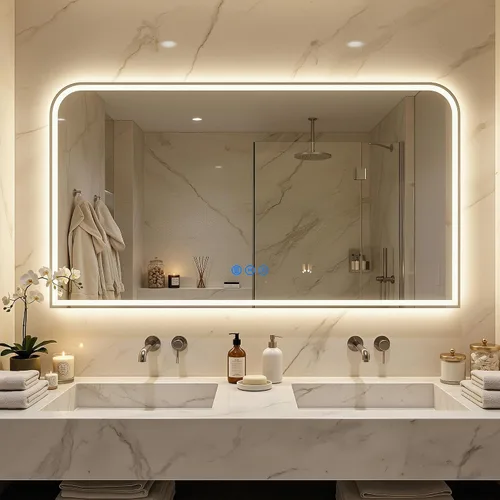 Miniatura 18 de Antok Espejo LED de baño, espejo LED con luces para baño, espejos de tocador iluminados para pared, antivaho, regulable, vidrio templado, función