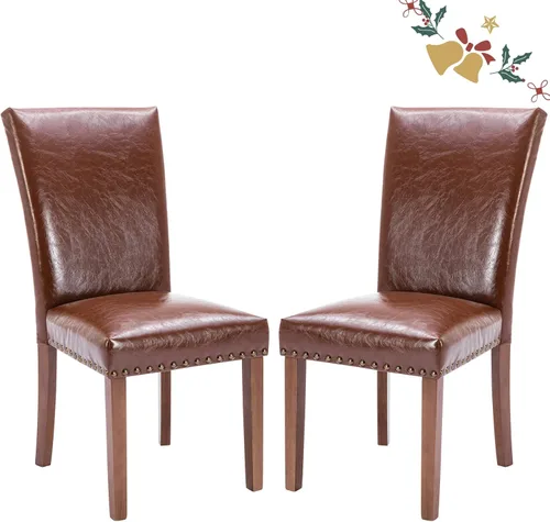 Miniatura 10 de Juego de 2 sillas de comedor Parsons, sillas tapizadas con cabeza de clavo para comedor y cocina con cojines gruesos y patas de madera, verde