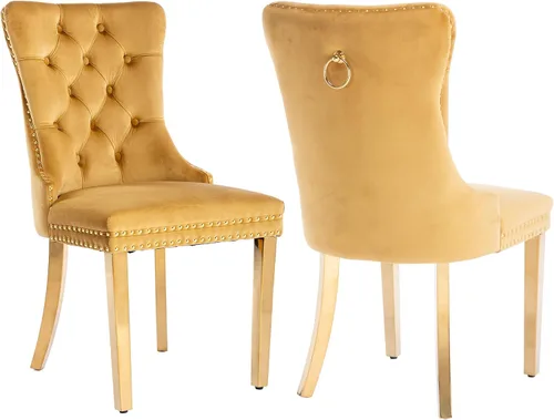 Miniatura 41 de Shenyon Sillas de Comedor Juego de 2 sillas de comedor de terciopelo beige, modernas sillas de comedor tapizadas con respaldo copetudo y asas