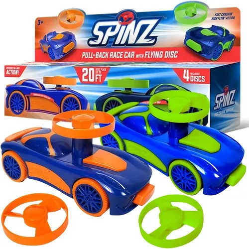Miniatura 12 de Spinz Coche de carreras con lanzador de discos voladores, juguete de corredor de parachoques trasero, regalo para niños, niñas, naranja y azul, a
