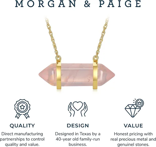 Miniatura 5 de MORGAN & PAIGE Quartz Crystal Necklace Chakra for Women Teens and Girls - 18K Yellow Gold Plated Sterling Silver Healing Dainty Pendant, Clear Stone