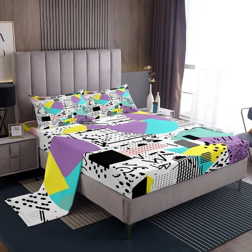 Miniatura 36 de Erosebridal Sábana bajera ajustable de los años 80, juego de sábanas geométricas de los años 80 y 90, decoración de Memphis, 80 estilos para Multi 04