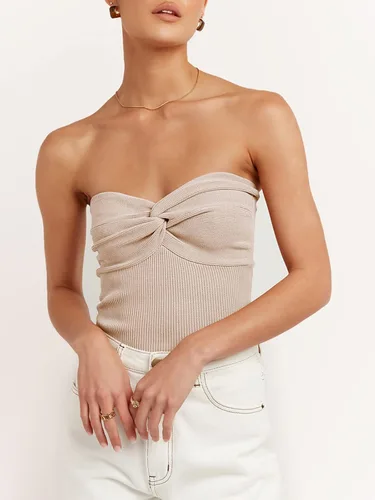 Miniatura 7 de ANRABESS Camiseta sin tirantes para mujer, sexy, de punto acanalado, nudo torcido, bandeau, sin mangas, corsé Y2K
