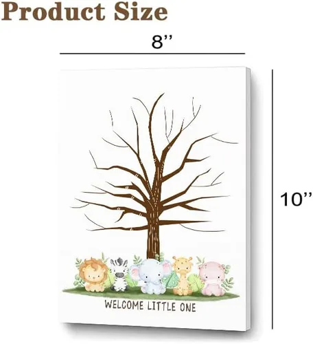 Miniatura 2 de Ggjgrpx Divertido árbol de huellas dactilares para baby shower, juego de fiesta de libro de invitados multianimales para baby shower, fiesta de baby