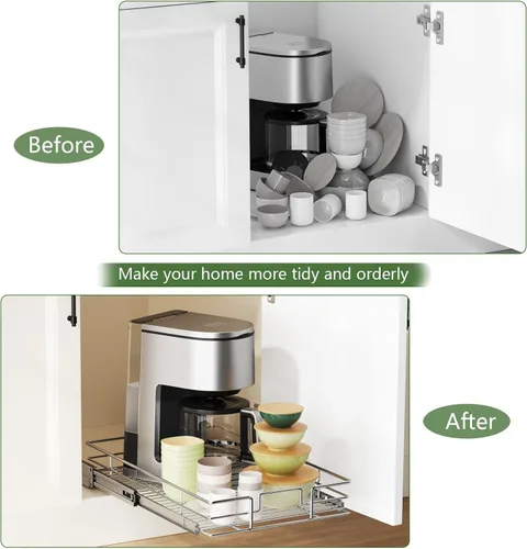 Miniatura 7 de LOVMOR Organizador de gabinete extraíble de 17 pulgadas de ancho x 21 pulgadas de profundidad, estantes extraíbles para armario de cocina, 1 Tier