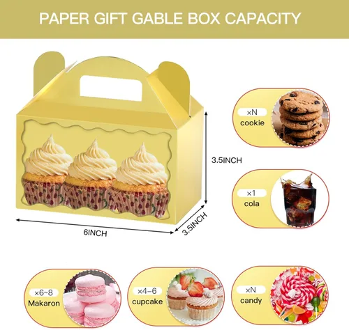 Miniatura 4 de MOORAY Paquete de 30 cajas de dulces con asas, cajas de regalo para fiestas de cumpleaños infantiles, baby shower, boda, Halloween y Navidad (dorado)