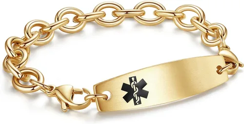 Miniatura 20 de LinnaLove Pulseras de identificación médica intercambiables Cadena de cable de acero inoxidable pulseras de alerta médica personalizables