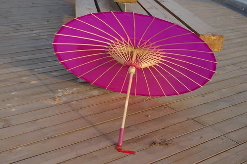 Miniatura 4 de Parasol de tela de bambú liso, ideal para recuerdos de fiesta de boda (fucsia)