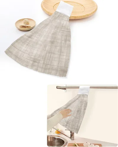 Miniatura 5 de Toallas de cocina colgantes estilo granja, retro, textil, textura a cuadros, toallas de mano con lazo para colgar, estilo granja, suaves