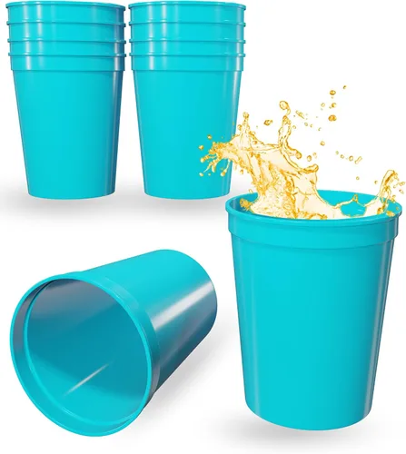 Miniatura 96 de PartyPrints Paquete de 100 vasos de plástico en blanco reutilizables de 10 a 12 onzas, vasos de estadio a granel, sin BPA, aptos para lavavajillas