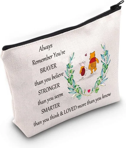 LEVLO Bolsa de maquillaje cosmética de la amistad, regalo de amistad, eres más valiente, más inteligente de lo que piensas, bolsa de maquillaje con