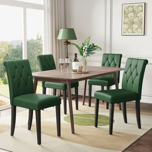Miniatura 11 de Welzona - Juego de 4 sillas tapizadas para comedor, estilo Parsons, con botones, con patas de madera maciza, silla moderna de tela para Negro