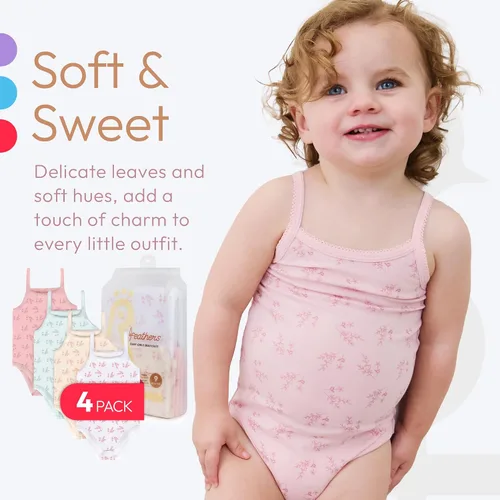 Miniatura 4 de Feathers Leafy Style - Body para bebé niña, súper suave, de una pieza para niños pequeños (paquete de 4)
