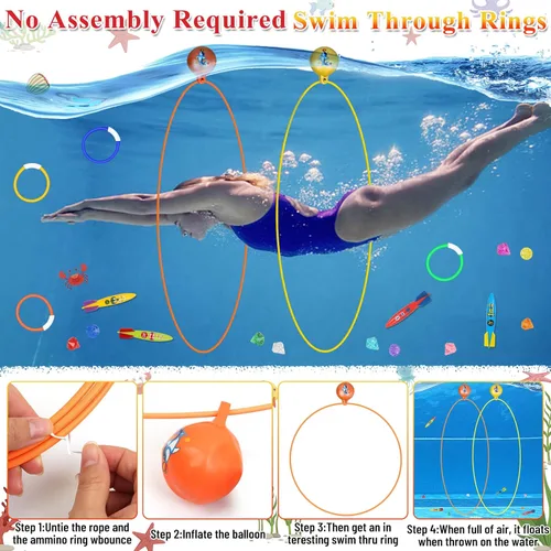 Miniatura 4 de Cludoo 23 piezas de juguetes de piscina para niños, anillos de natación sin estabilidad de montaje, juguetes de buceo en piscina para 3, 4, 5, 6, 7